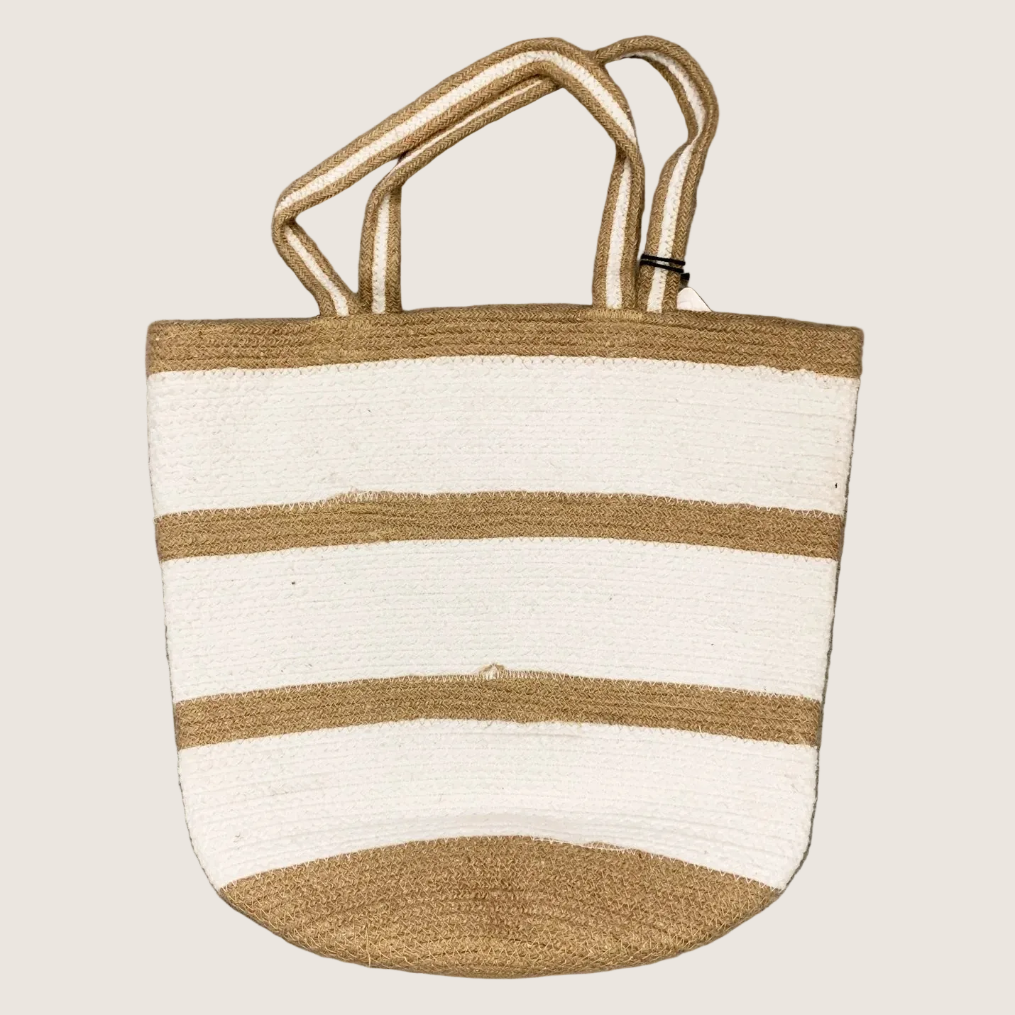 Cotton Jute Handwoven White Stripe Beach Bag