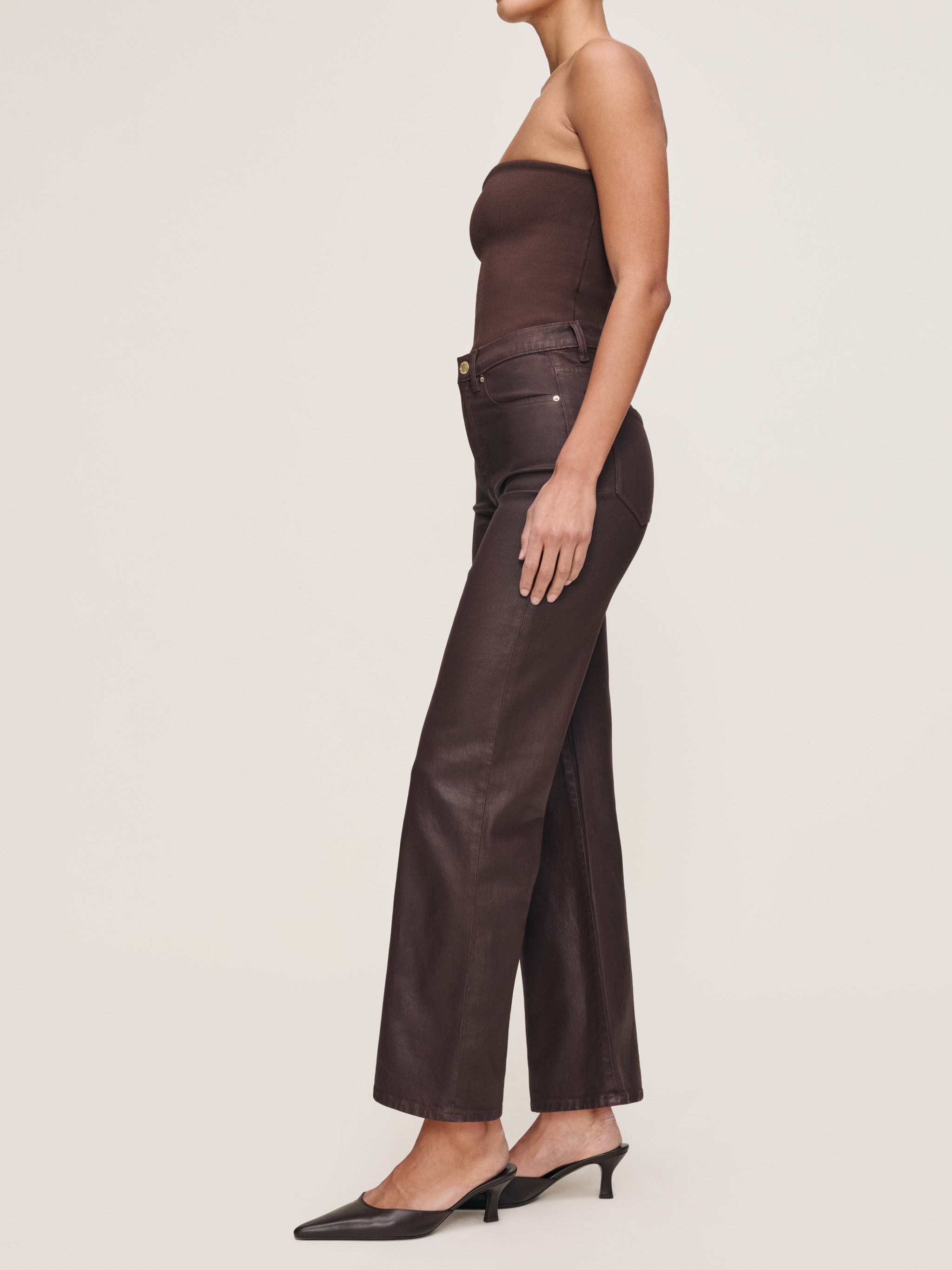 Karmine Refined Wide Leg High Rise Jeans - Fig Coated