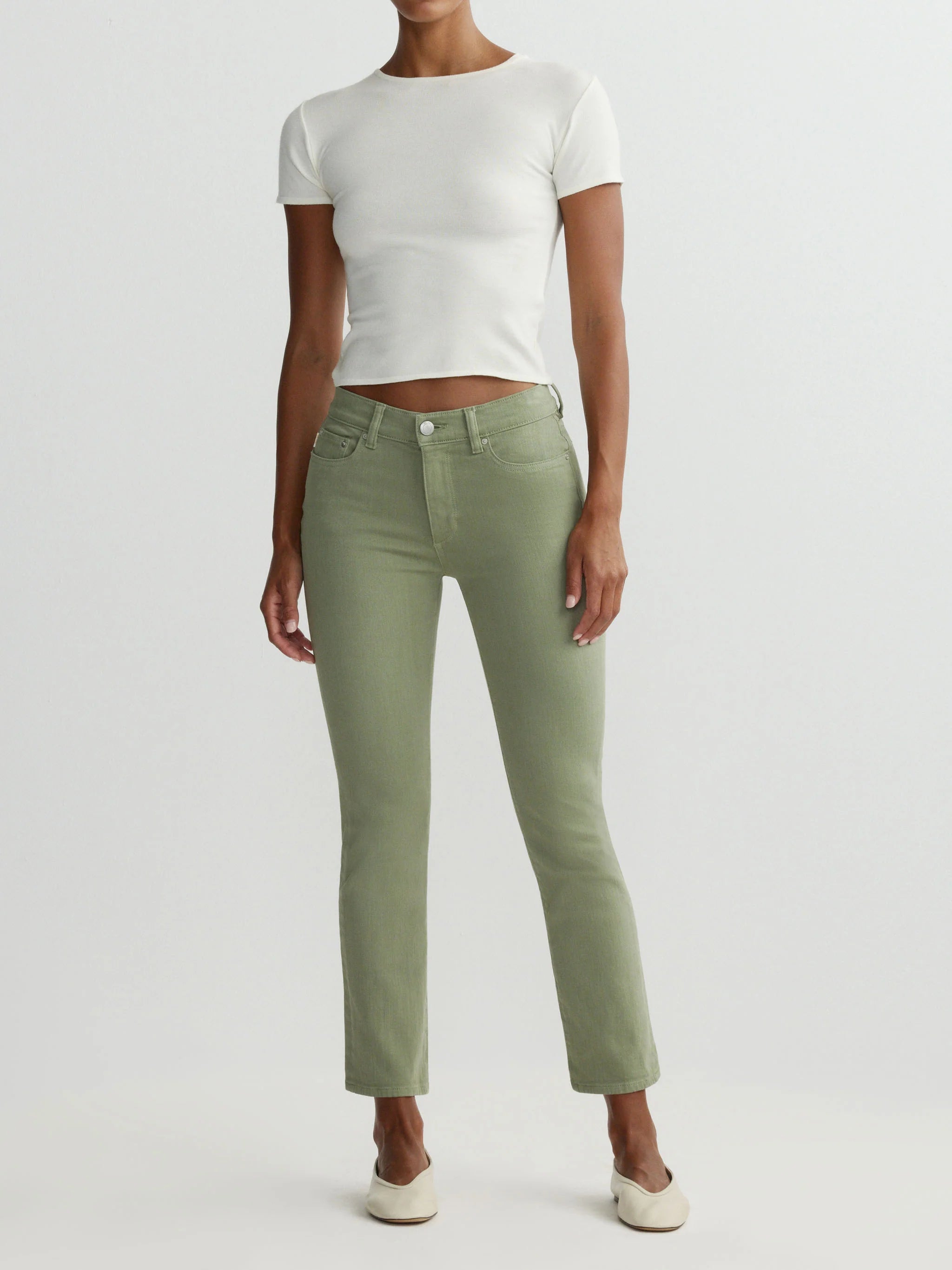 DL1961 Mara Straight Mid Rise Ankle Jeans - Supergreens