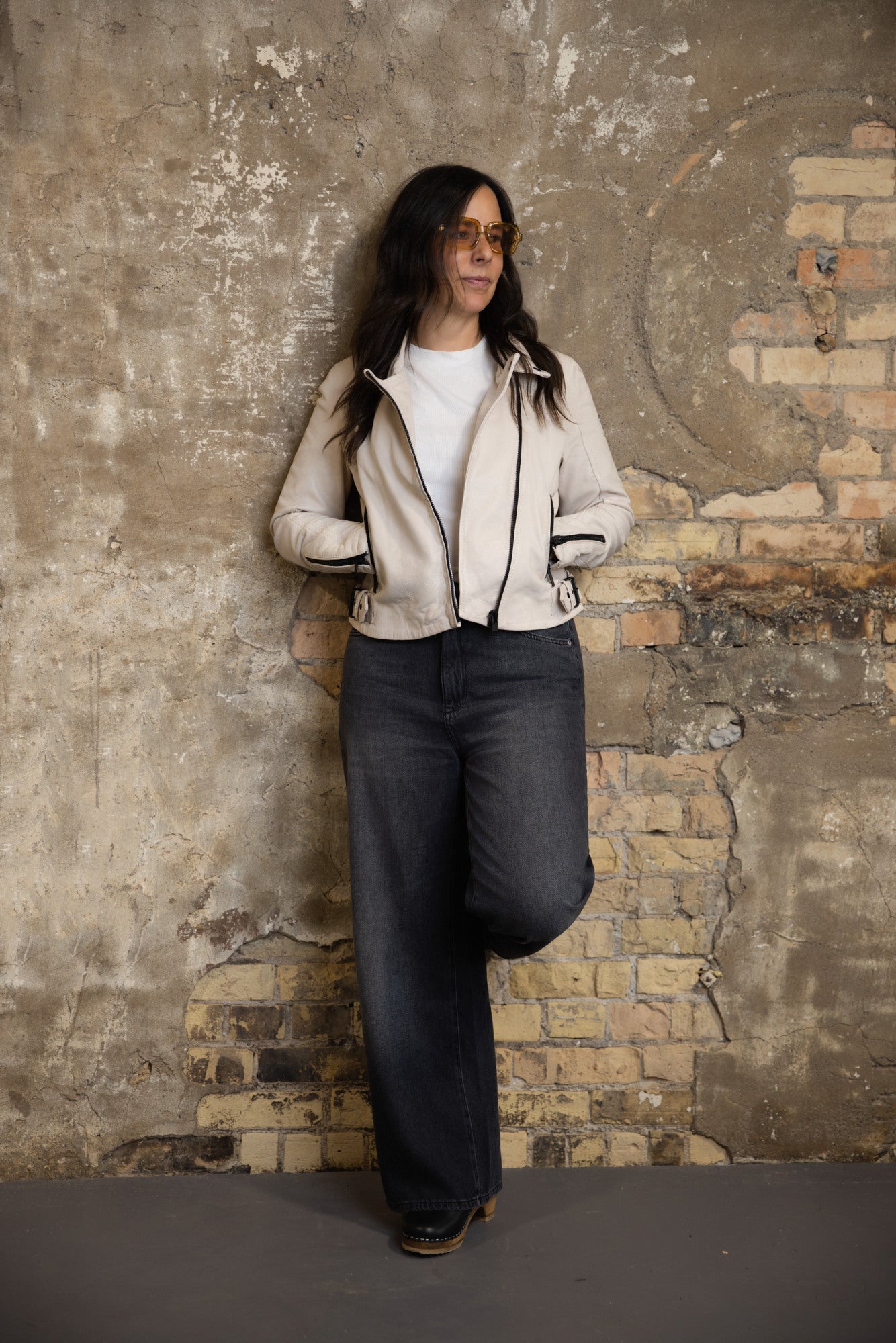 Bita Cropped Leather Moto Jacket