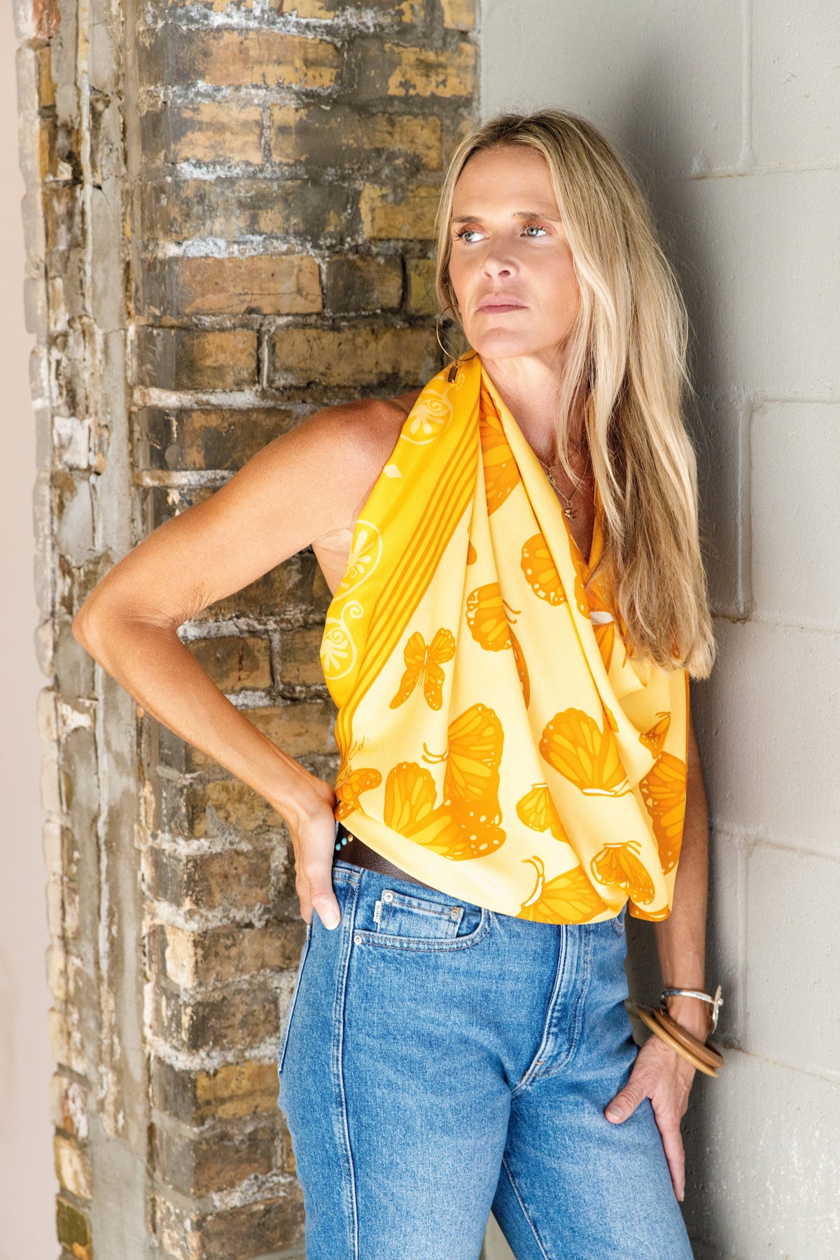 Sendero Butterfly Bandana Scarf - Yellow