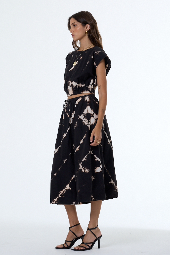 YFB Wendy Midi Skirt - Black Shibori Wash