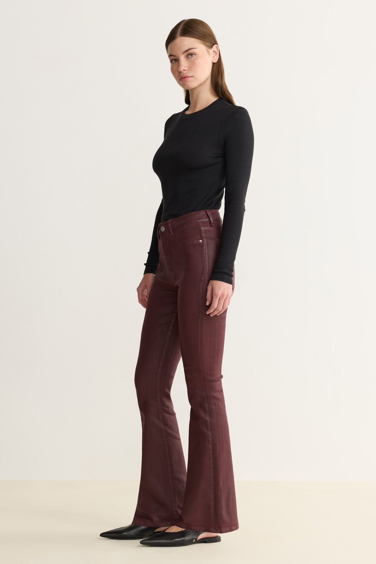 NAO Stretch High Rise Bootcut - Coated Oxblood