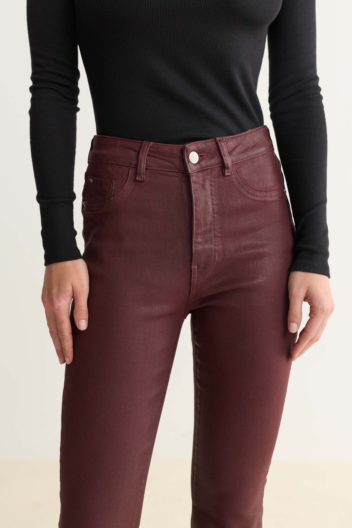 NAO Stretch High Rise Bootcut - Coated Oxblood