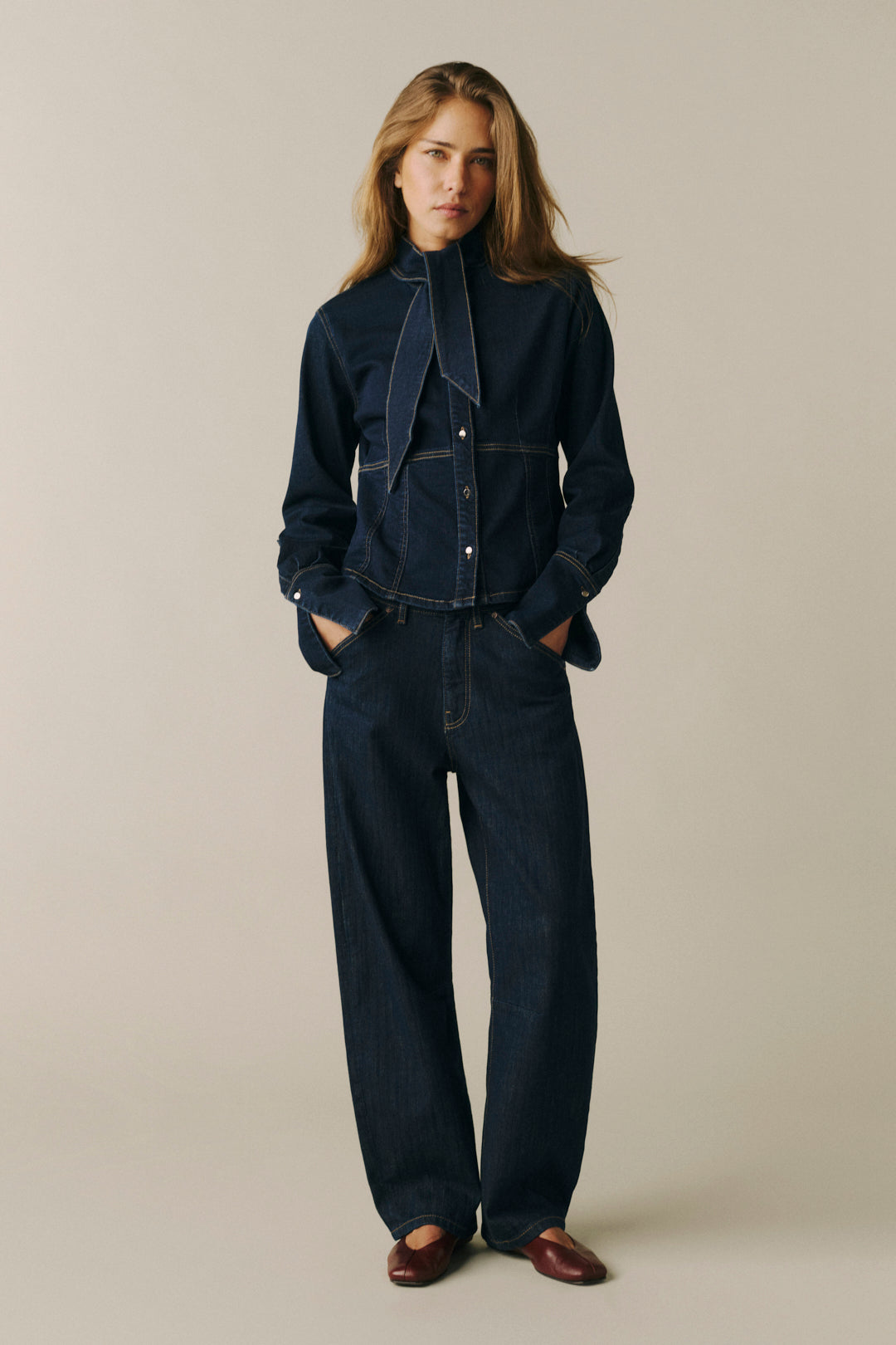 Warp+Weft BNA Soft Curve Barrel Jeans - Indigo Pinstripe