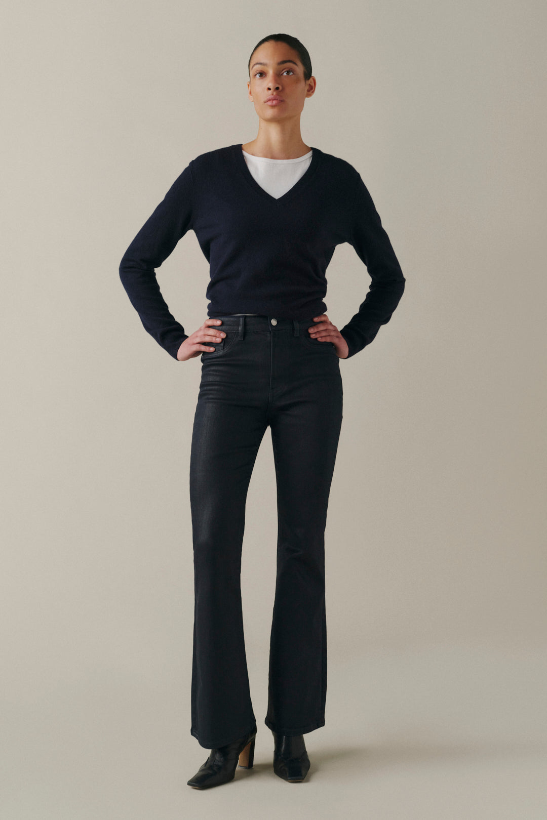 Warp + Weft Austin Stretch Coated Bootcut Jeans - Coated Knight