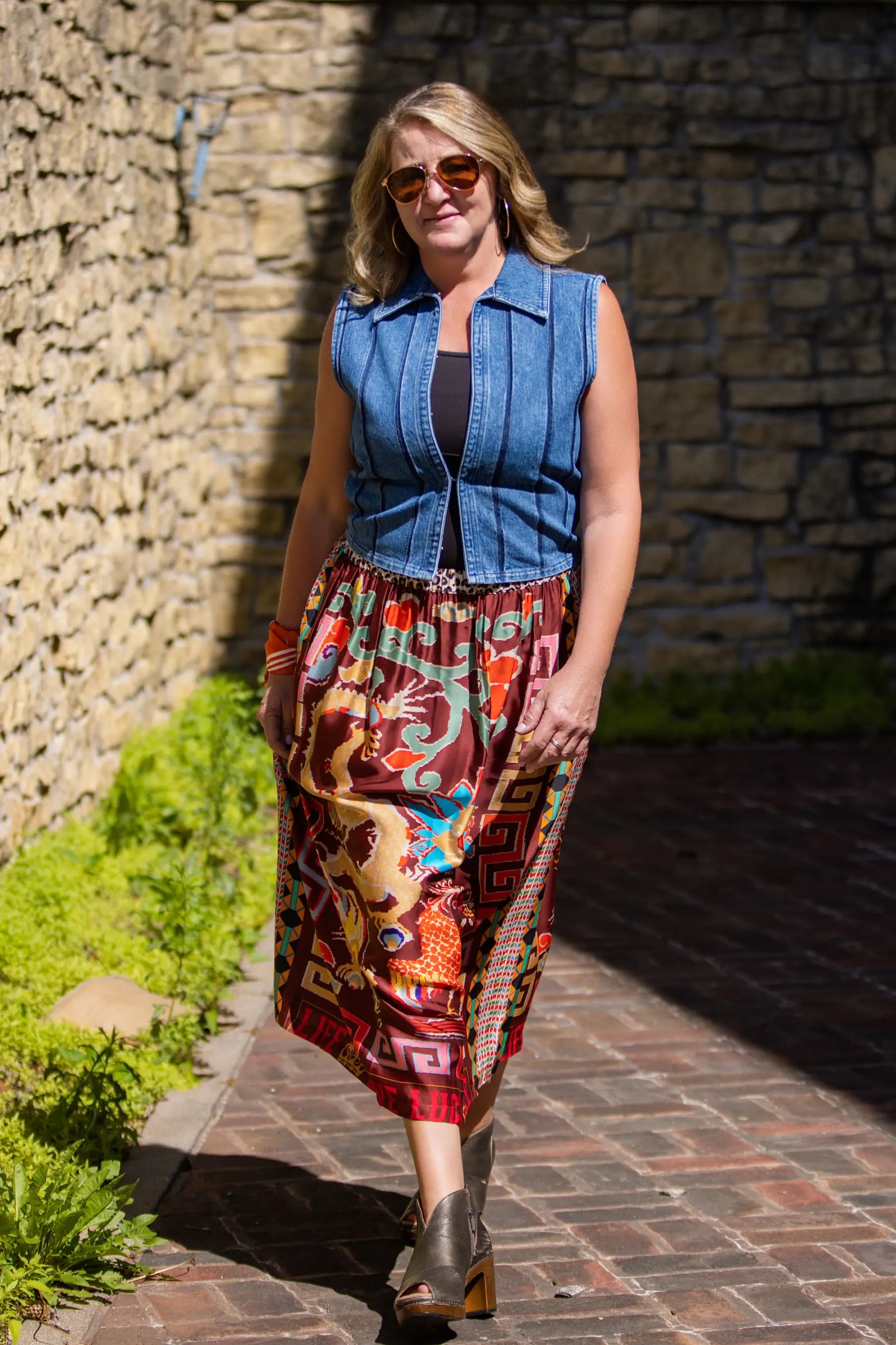 Rosalee Dragon Print Midi Skirt