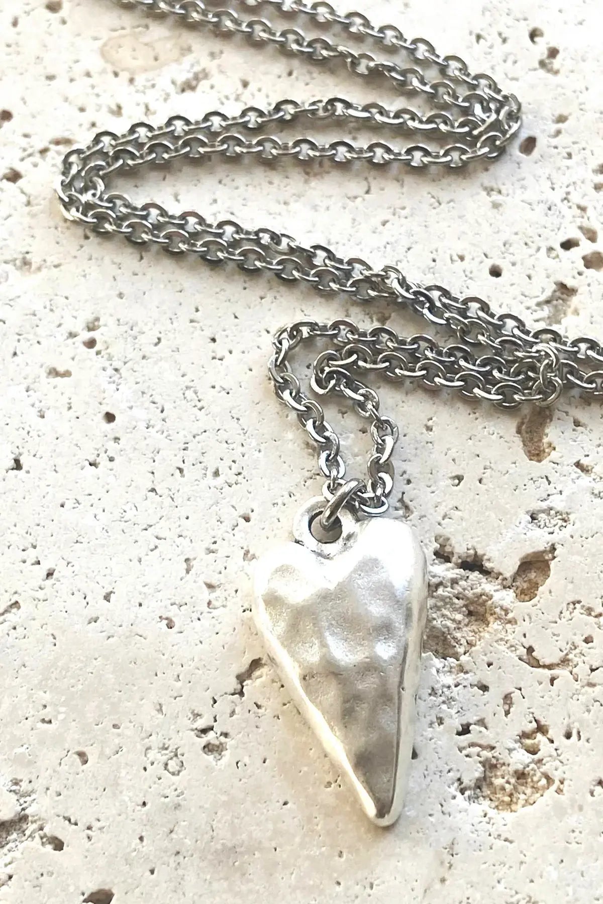 Hammered Heart Necklace - Silver