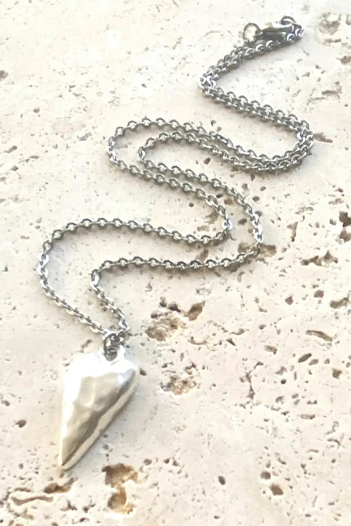 Hammered Heart Necklace - Silver