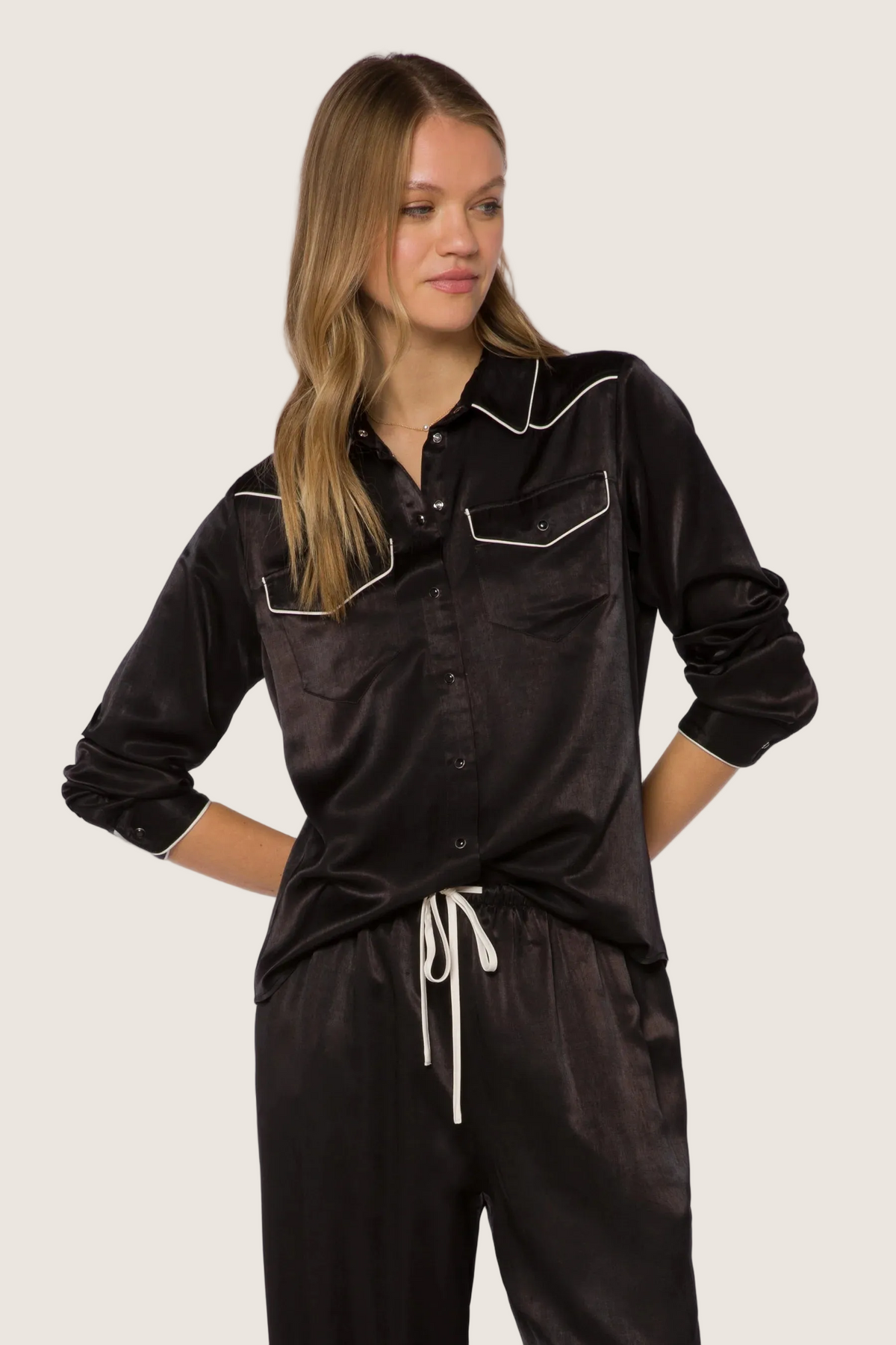 Velvet Heart Keila Contrast Trim Shirt - Black