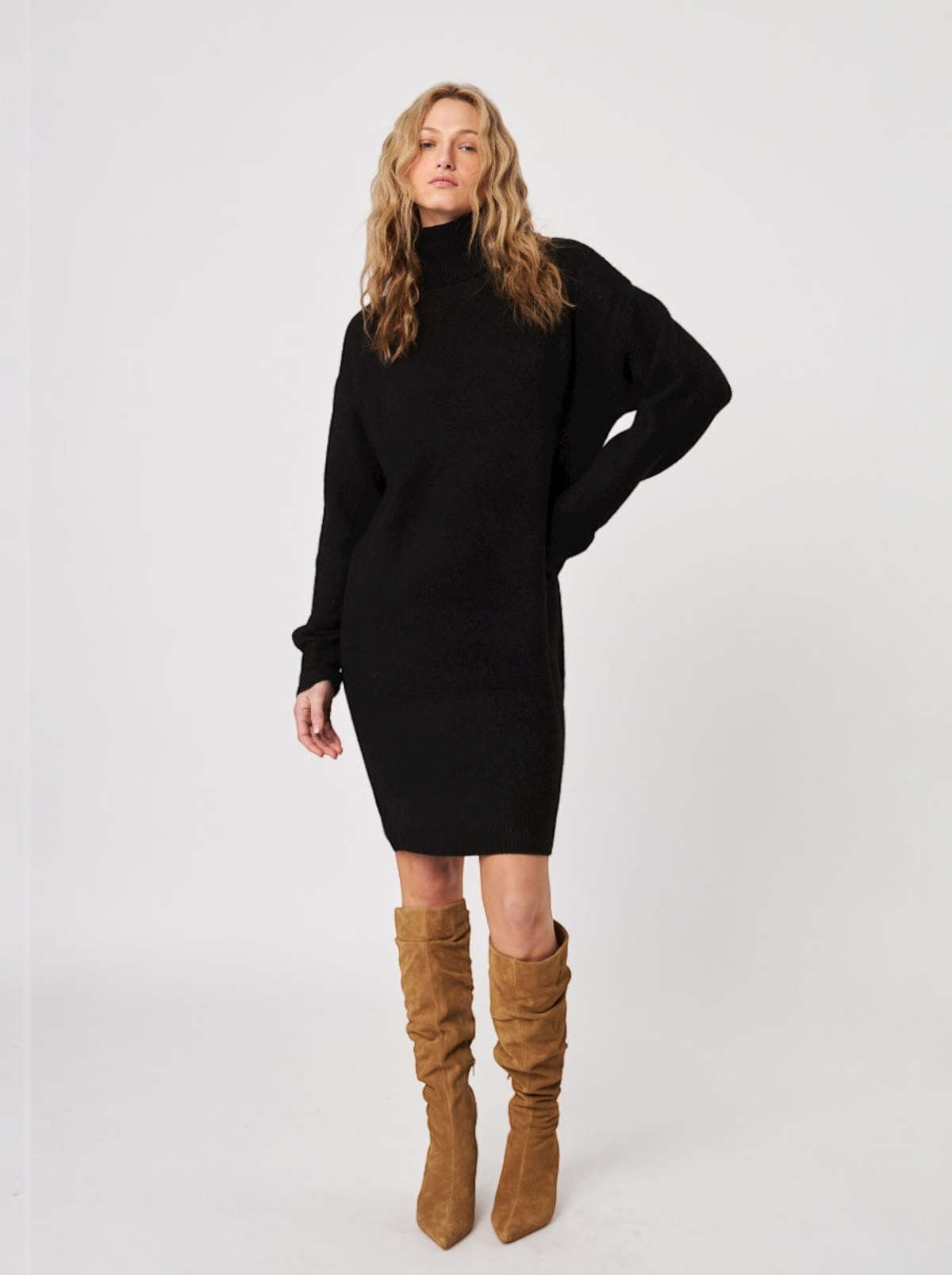 ribbed knit off the shoulder dress Entro Black Ribbed Knit Off Shoulder Midi Dress main image 1