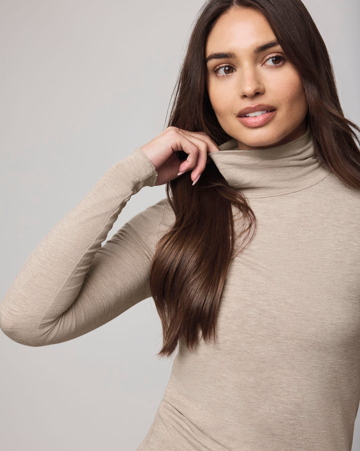 Bamboo Long Sleeve Turtleneck - Light Cedar Heather