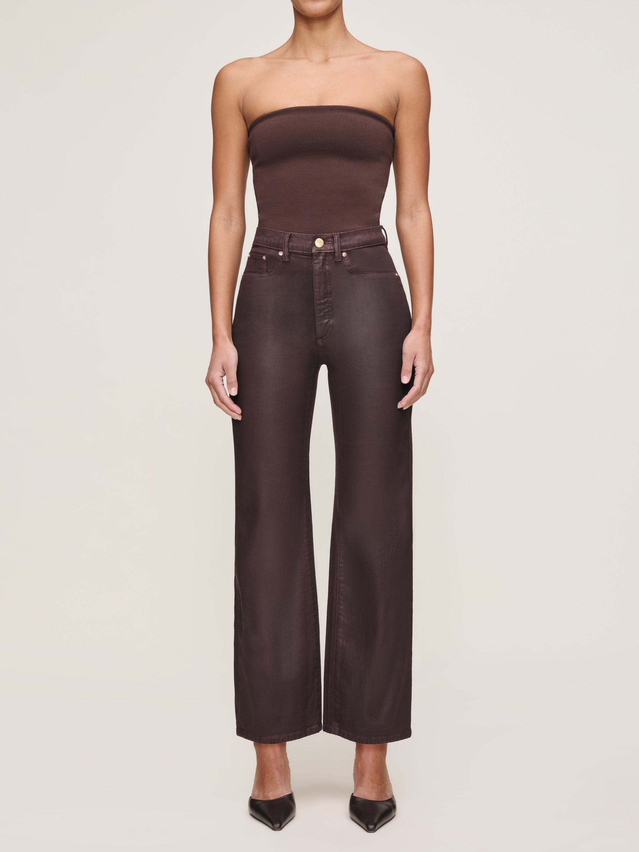 Karmine Refined Wide Leg High Rise Jeans - Fig Coated