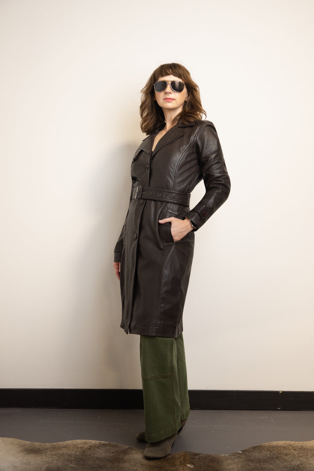 Leah Classic Leather Trench Coat