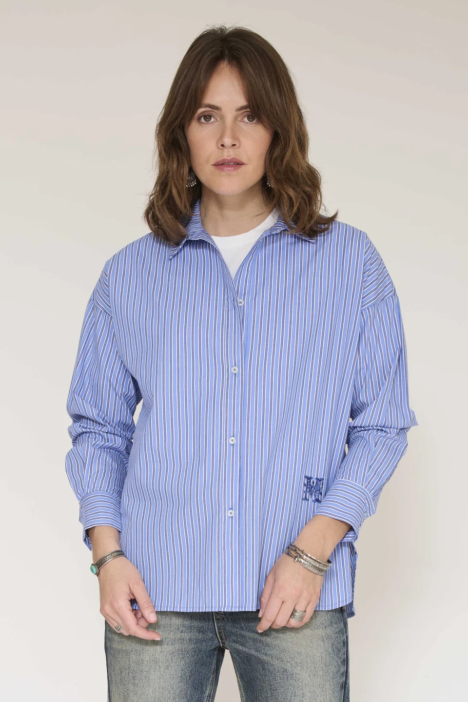 MKT Studio Cirin Striped Button-Down Shirt - Blue