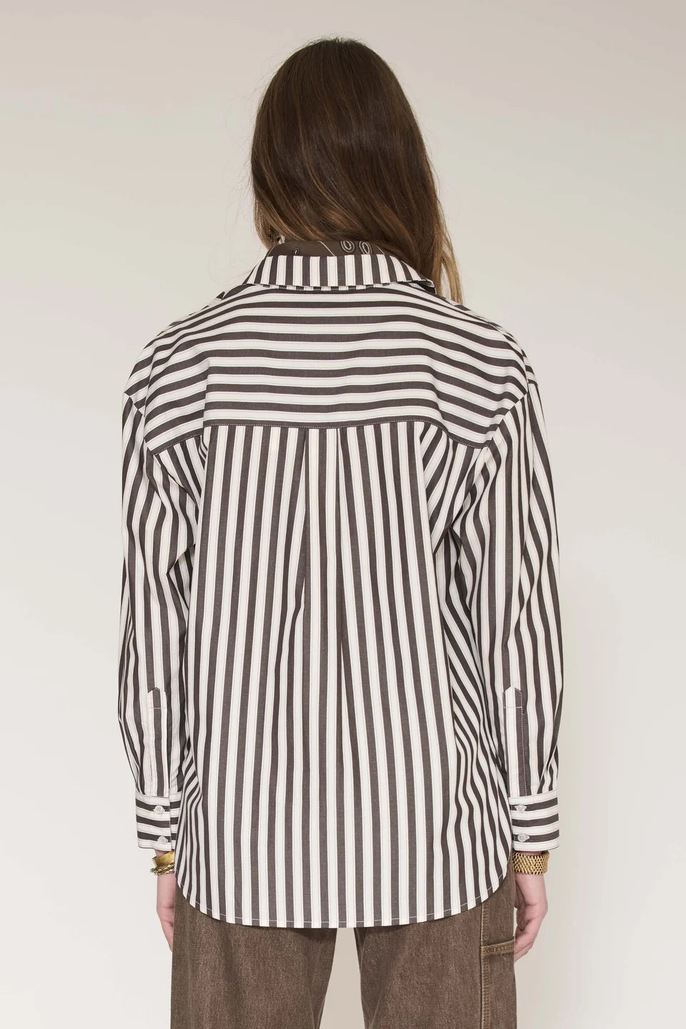 MKT Studio Cosa Striped Button-Down Shirt - Ecru & Chocolate