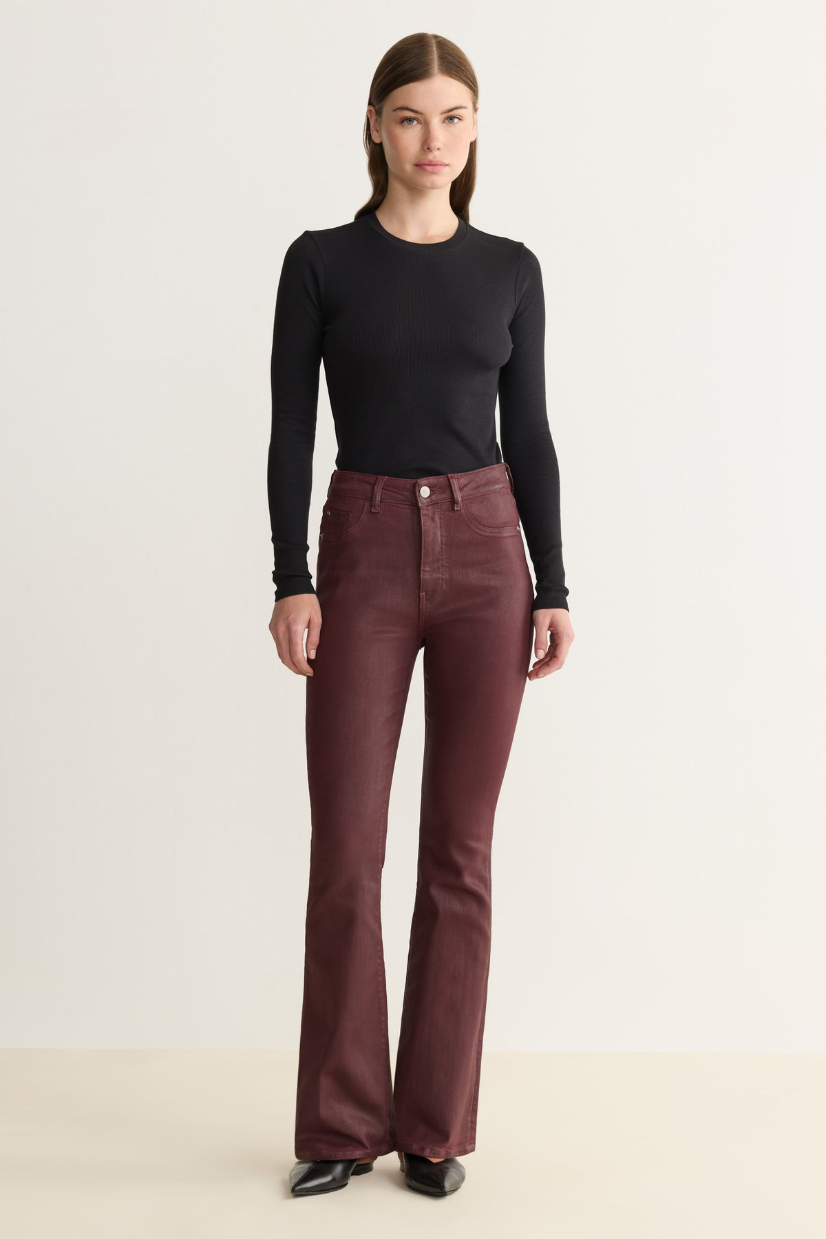NAO Stretch High Rise Bootcut - Coated Oxblood