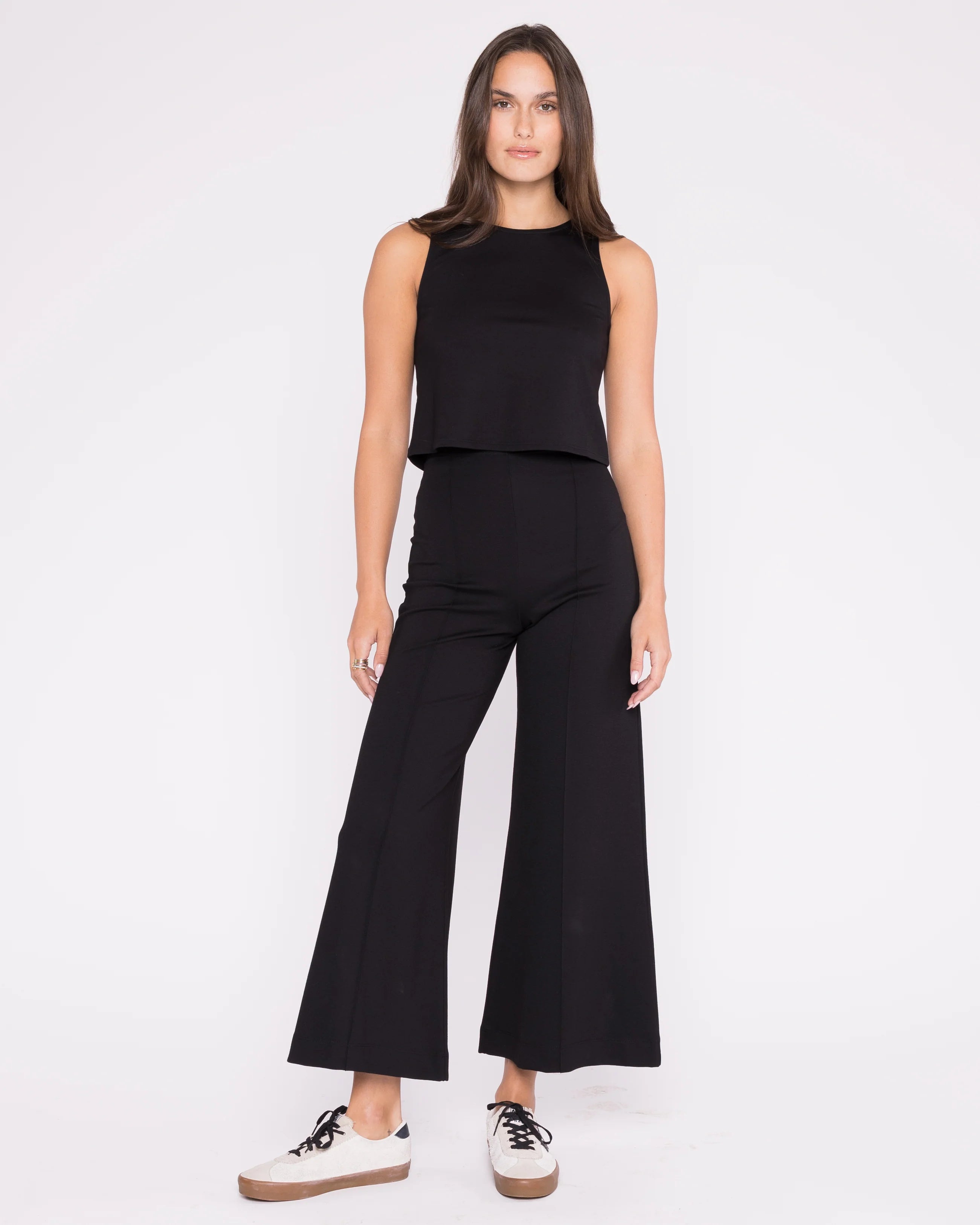 Ponte Knit Wide Leg Pant: Cropped