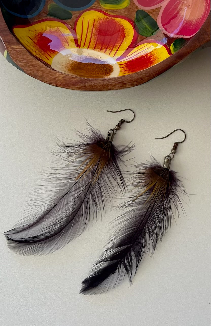 Midnight Plum Feather Earrings