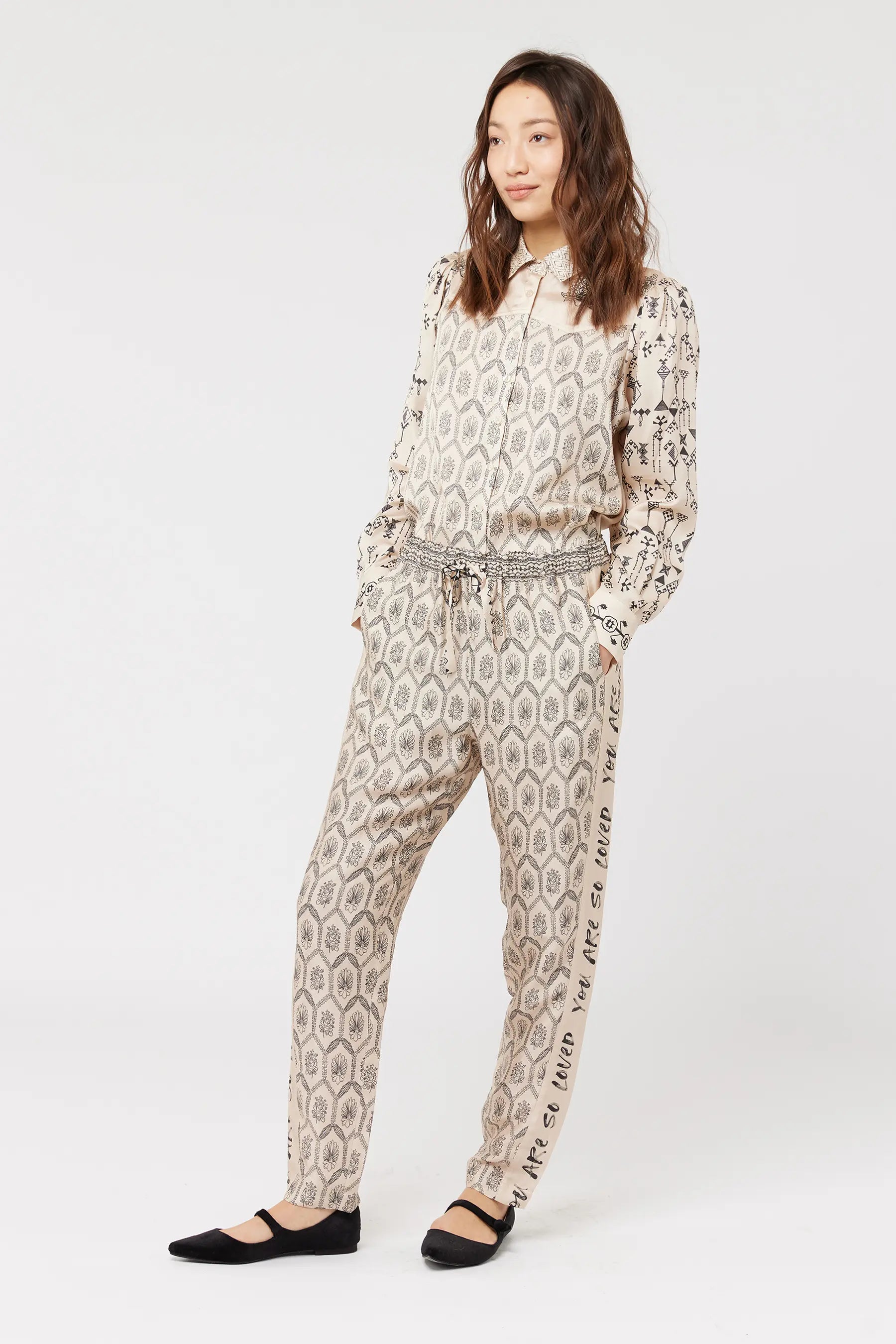 Ember Blossom Print Tapered Leg Track Pants