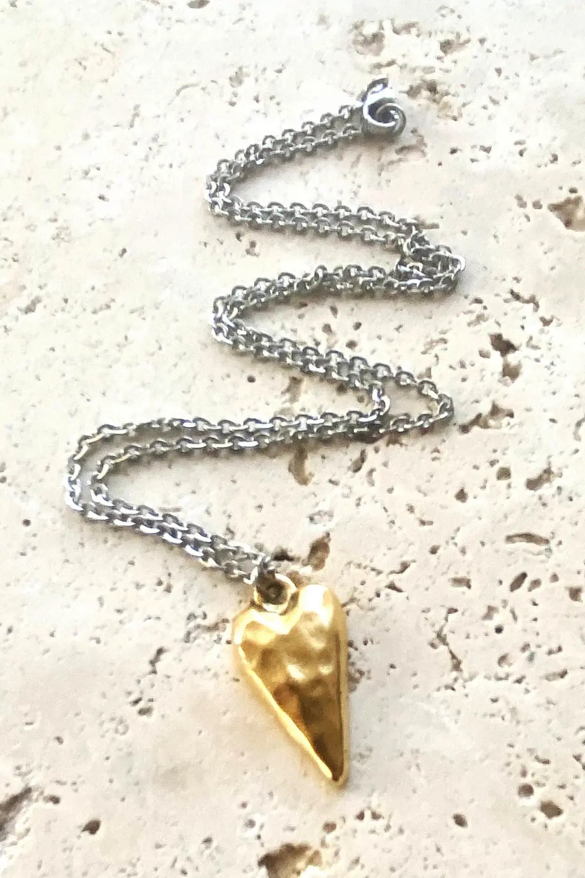 Hammered Heart Necklace - Gold