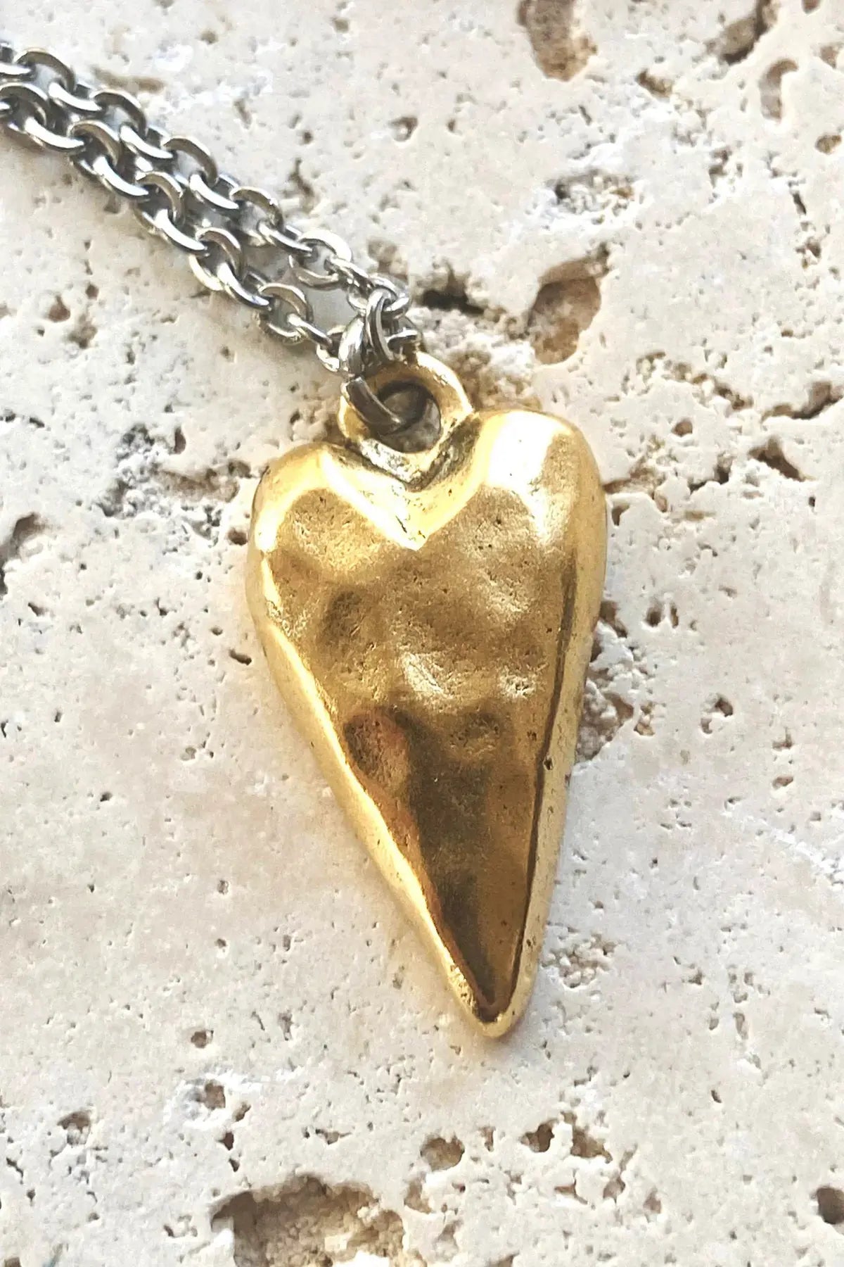 Hammered Heart Necklace - Gold