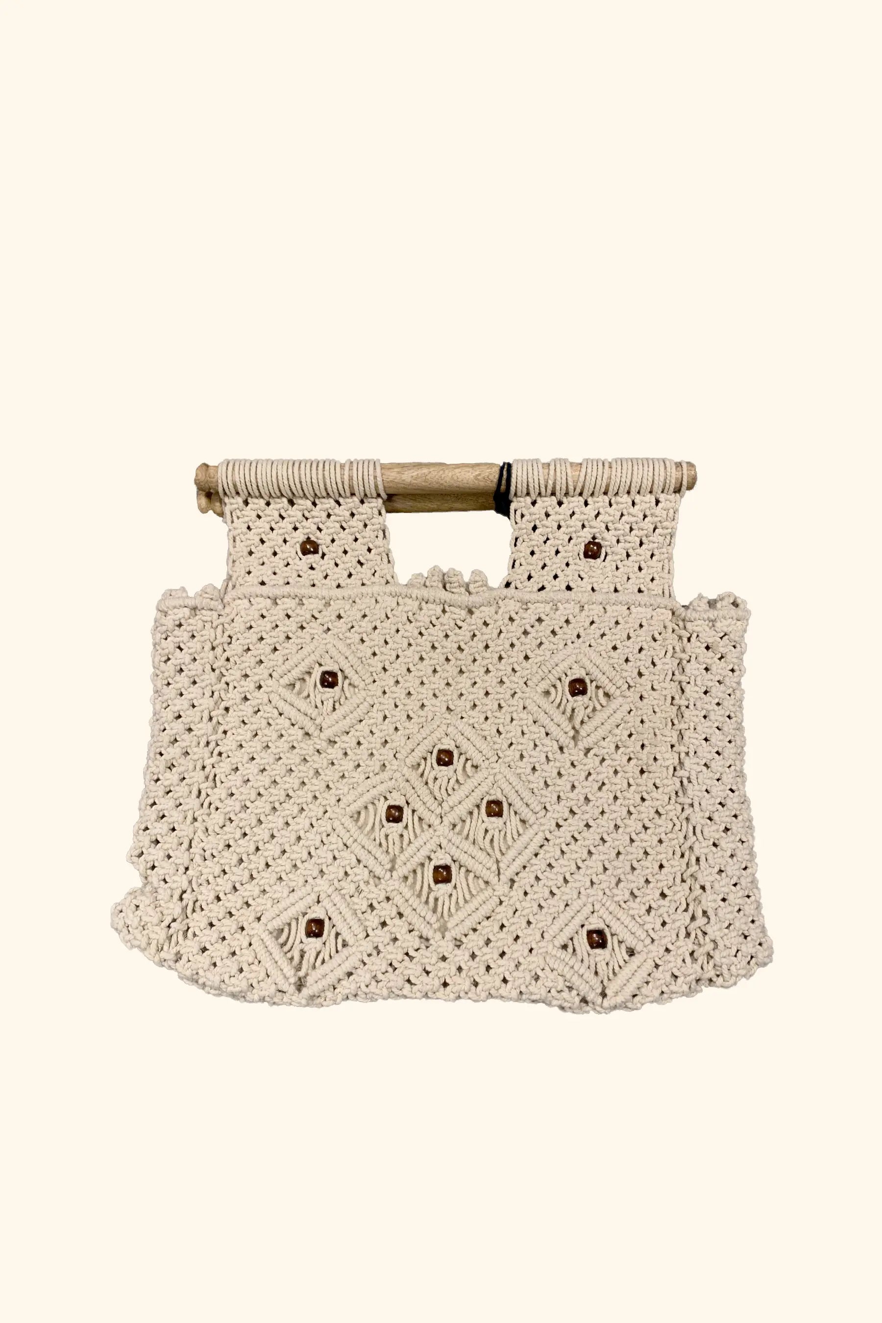 Macrame Shopper Bag with Wooden Handle