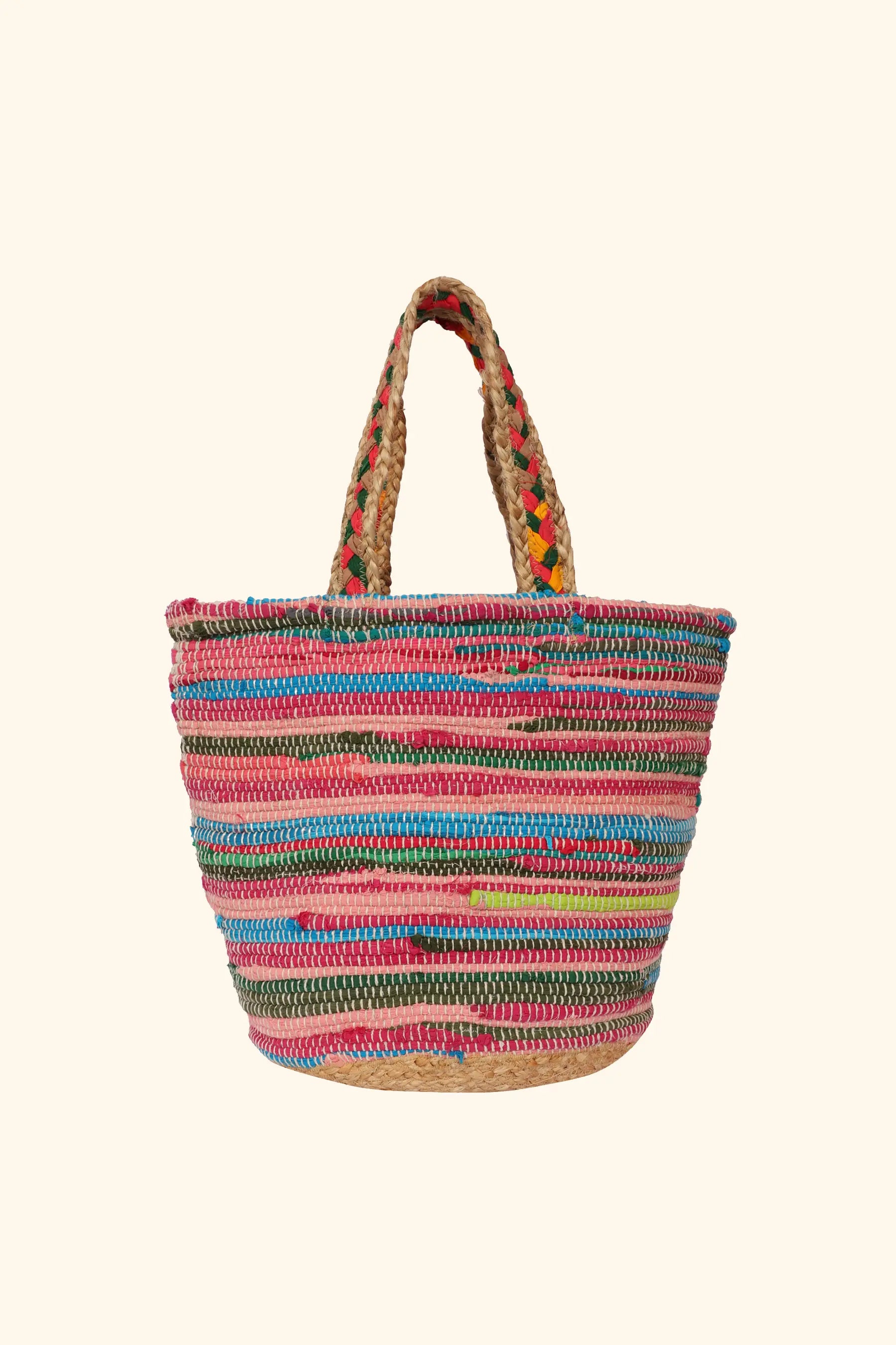 Colorful Weave Jute Cotton Beach Bag