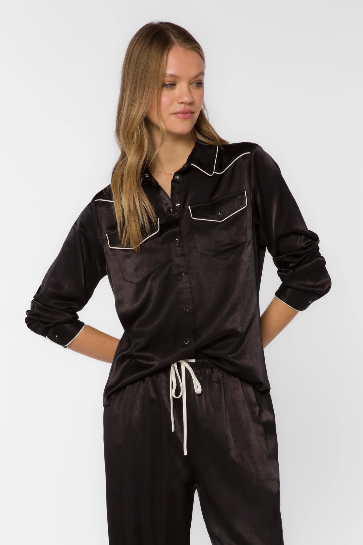 Velvet Heart Keila Contrast Trim Shirt  - Black
