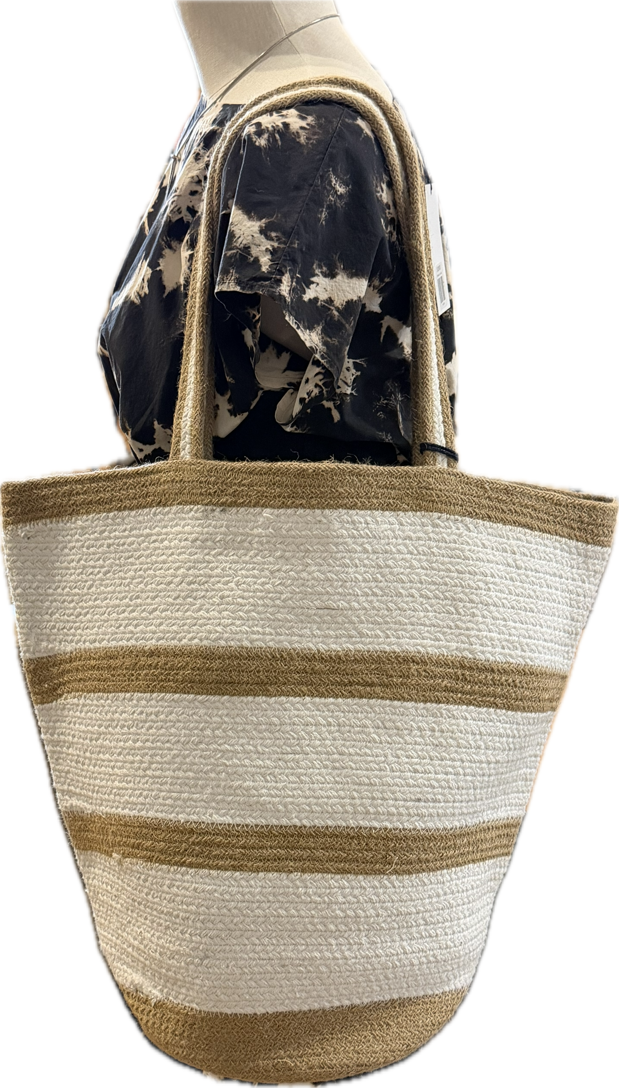 Cotton Jute Handwoven White Stripe Beach Bag
