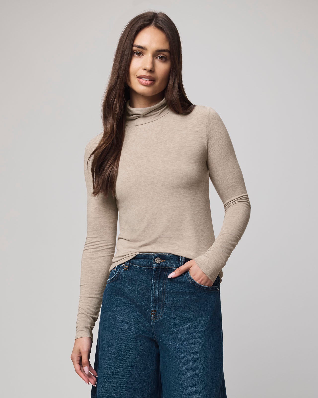 Bamboo Long Sleeve Turtleneck - Light Cedar Heather
