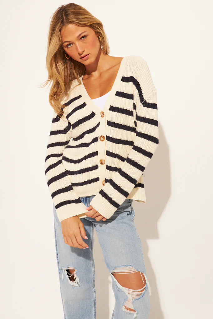 JOHN + JENN Zayn Cotton Cardigan - Marine Stripe